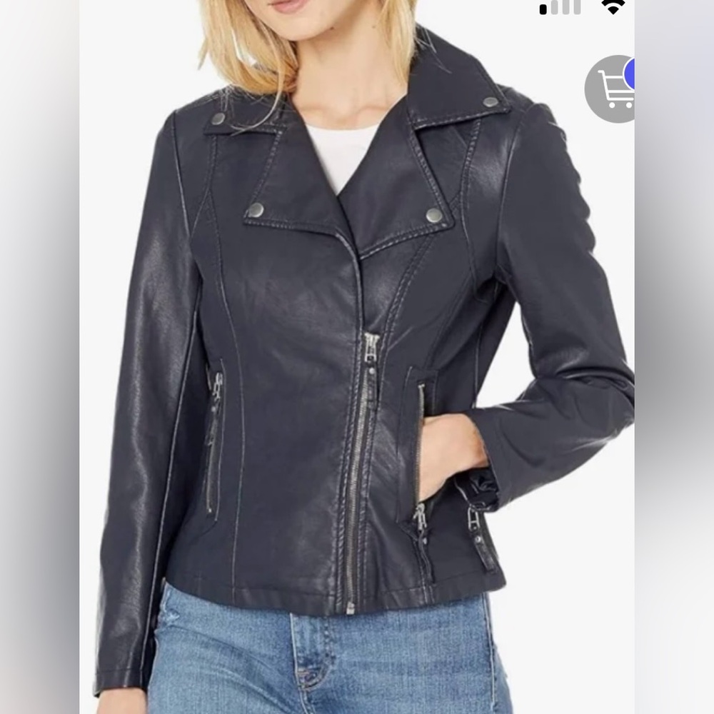 Max Studio women’s vegan leather bikers jacket. Black. Size small.